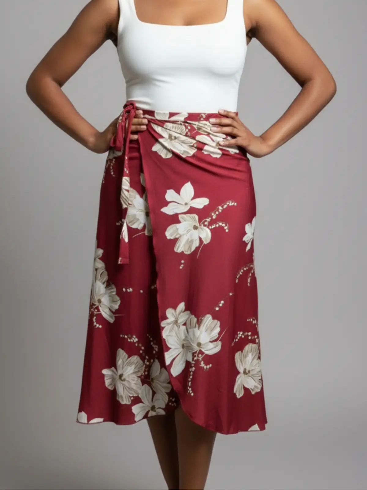 Floral Red Wrap Skirt - Wool blend Bottoms available at theGirlyZone Kampala